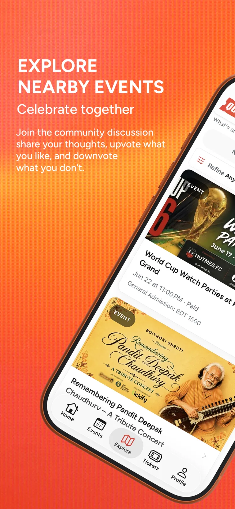 Exploring nearby events and the community feed
