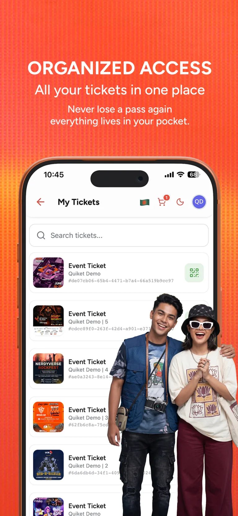 All tickets in one place in the Quicket wallet